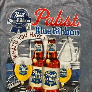 Pabst Blue Ribbon Men’s Multicolored Graphic‎ T-Shirt Size Large Beer Booze Tee